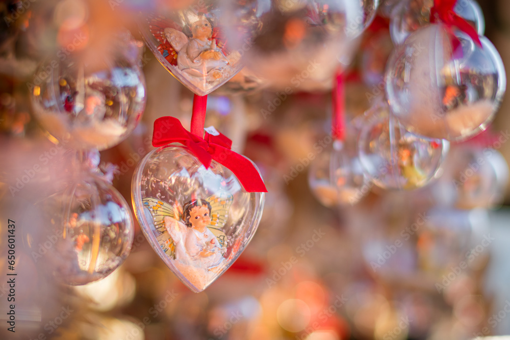 Christmas decorations at the Christmas Market, Bolzano, Italy - obrazy, fototapety, plakaty 