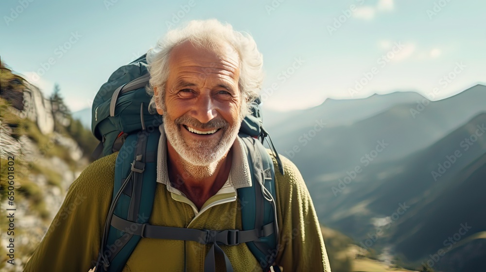 retired man, on top of a mountain