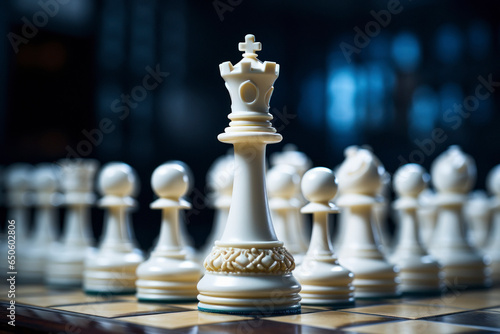 White color chess king on chess board. © PRASANNAPIX