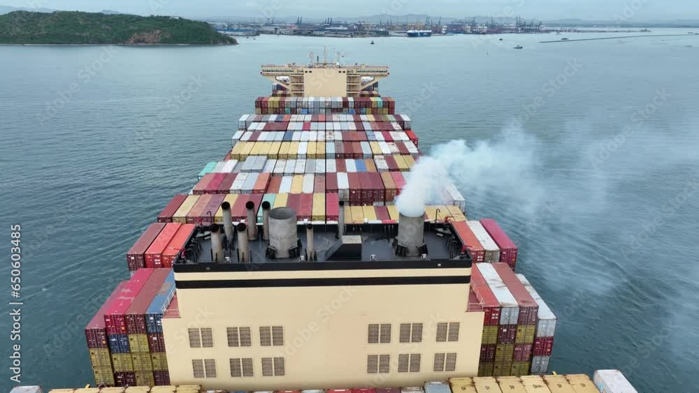Smoke exhaust gas emissions carbondioxide from cargo lagre ship