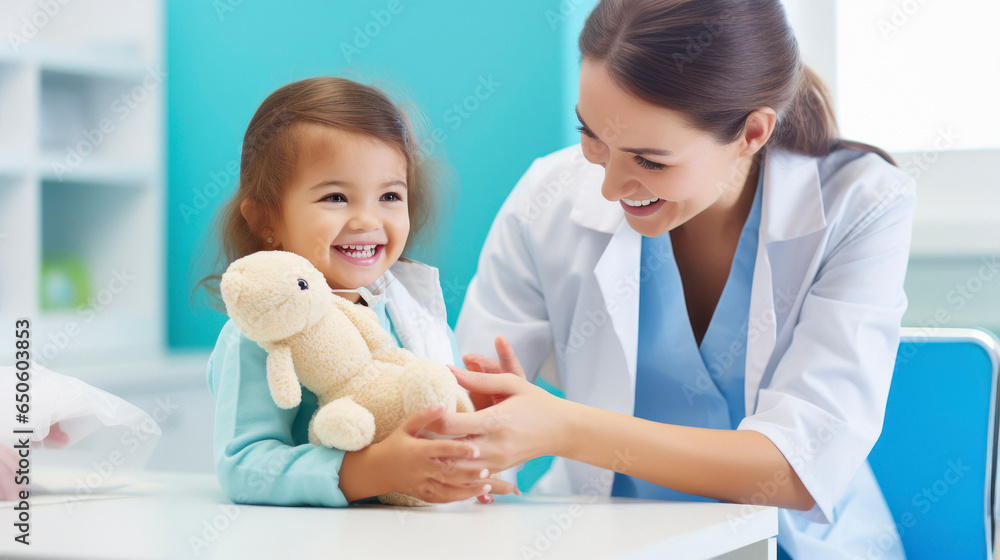 Female pediatricians with little girl child. Female pediatricians with little girl child.