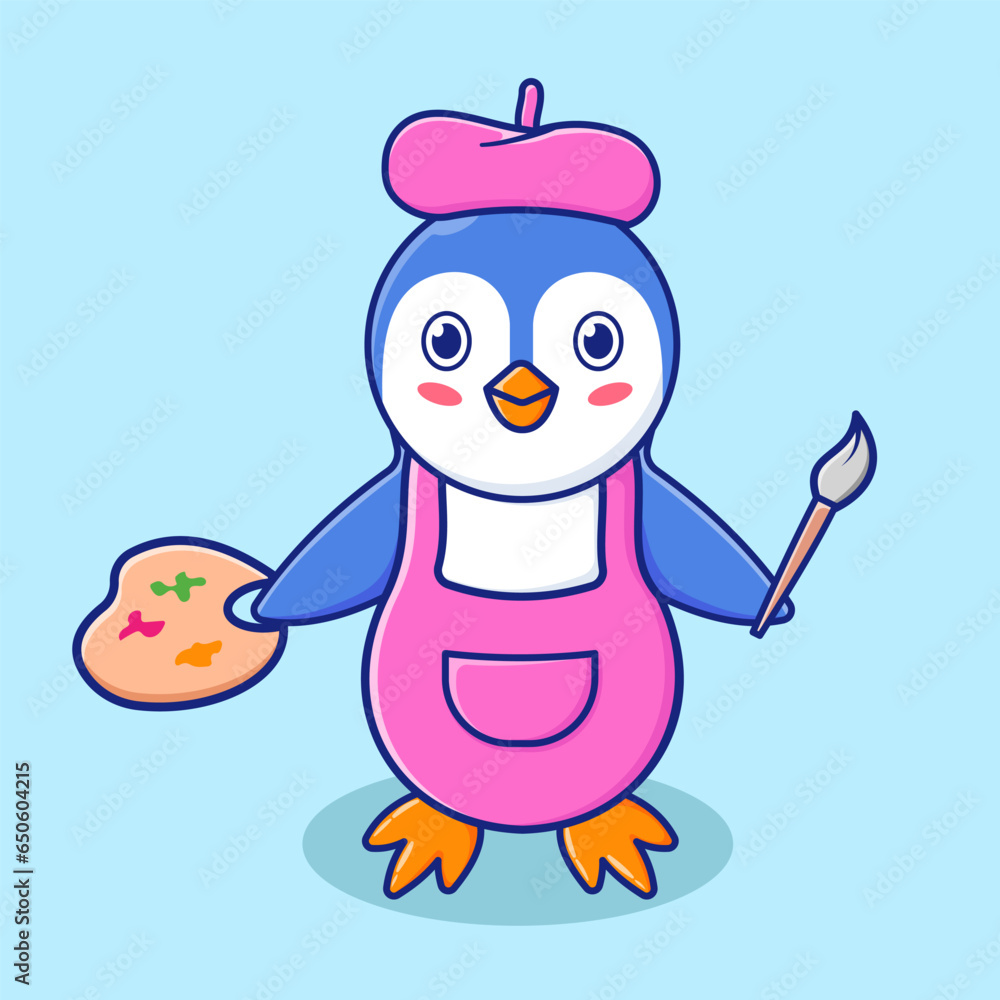 Cute Pinguin Painter Illustration, Vector, Icon Isolated Cute Pinguin Painter Illustration, Vector, Icon Isolated