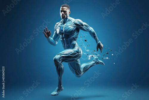 Run of human body with 3D model blueprint