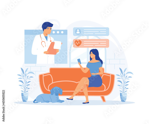 Electronic health record and online medical services, Patients having online consultations with medical specialists, flat vector modern illustration 