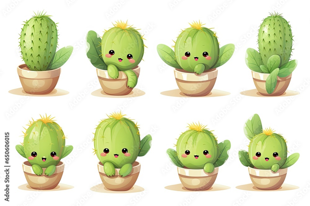 Cute green cactus cartoon character set, colorful illustration isolated on white background, cute cactus cartoon, home plants, cute cactus expressions illustration Cute green cactus cartoon character set, colorful illustration isolated on white background, cute cactus cartoon, home plants, cute cactus expressions illustration