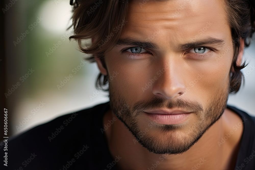 Close-Up Aufnahme eines Mannes mit dunklen Haaren Close-Up Aufnahme eines Mannes mit dunklen Haaren