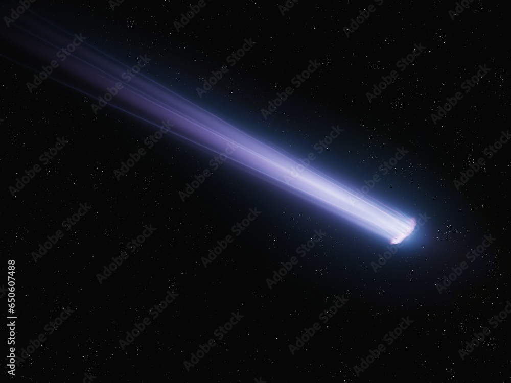 Long tail of a comet. Beautiful shooting star. A bright celestial body in space. Long tail of a comet. Beautiful shooting star. A bright celestial body in space.
