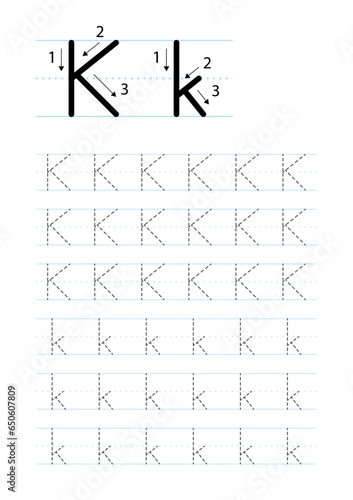 Printable letter K alphabet tracing worksheet