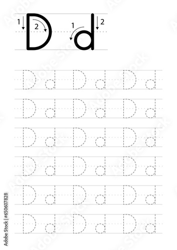 Printable letter D alphabet tracing worksheet