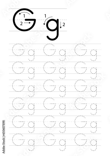 Printable letter G alphabet tracing worksheet