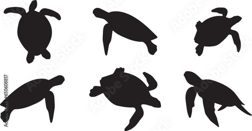  Sea turtle stencil template bundle isolated on white background