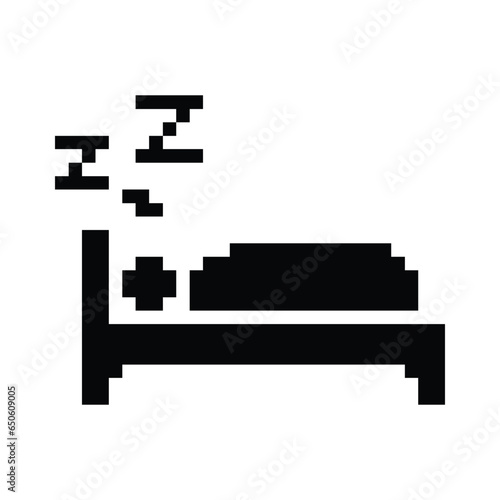 this is sleep icon 1 bit style in pixel art with black color and white background ,this item good for presentations,stickers, icons, t shirt design,game asset,logo and your project