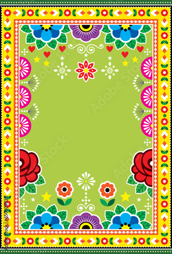 Pakistani and Indian truck art vector poster design with flowers and blank space for text - 27x40 format
