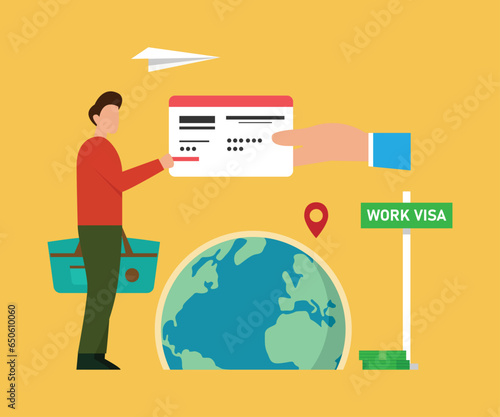 visa approved. work permit. overseas workr with work visa 2d vector illustration concept for banner, website, landing page, flyer, etc photo