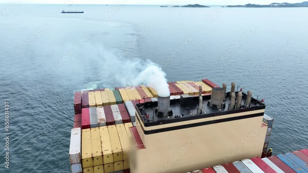 Smoke exhaust gas emissions carbondioxide from cargo lagre ship