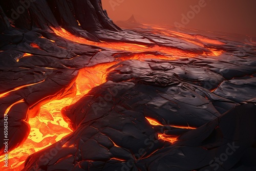A lava flow from an active volcano, creating a mesmerizing sight