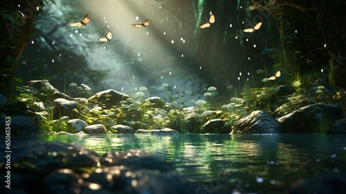 A peaceful stream with butterflies gracefully fluttering above © KWY