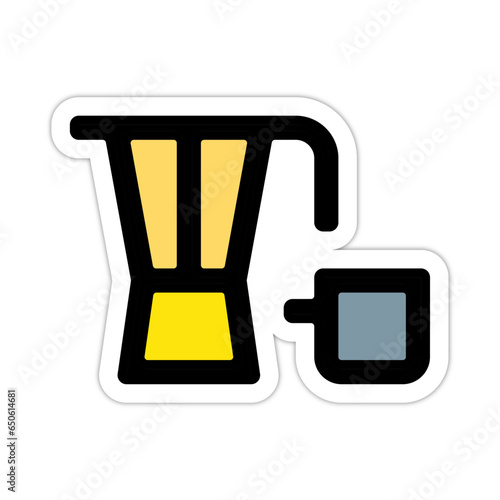 picto logo icones et symbole cafe cafetiere et tasse cafeteria gras jaune relief