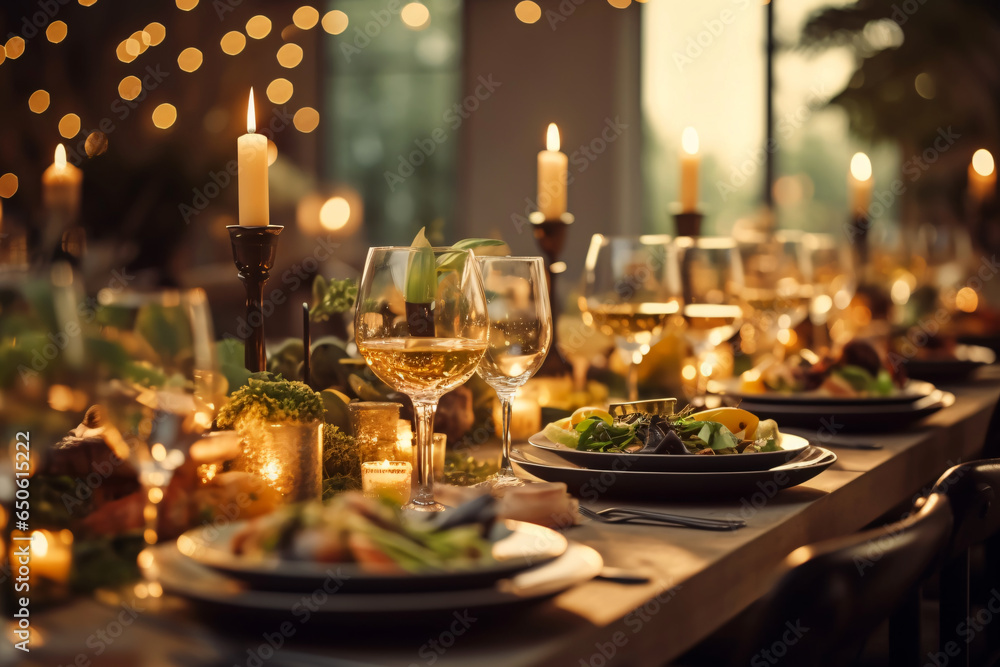 Elegant table setting with candles in restaurant. Selective focus. Romantic dinner setting with candles on table in restaurant.
Elegant table setting with candles in restaurant. Selective focus. Romantic dinner setting with candles on table in restaurant.