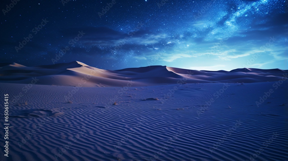 The stunning night sky filled with twinkling stars above a serene desert landscape - obrazy, fototapety, plakaty 