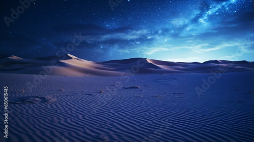 The stunning night sky filled with twinkling stars above a serene desert landscape photo