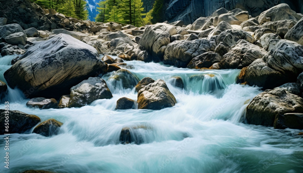 A peaceful forest stream flowing over rocks A peaceful forest stream flowing over rocks
