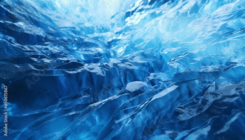 A majestic blue ice cave with cascading water