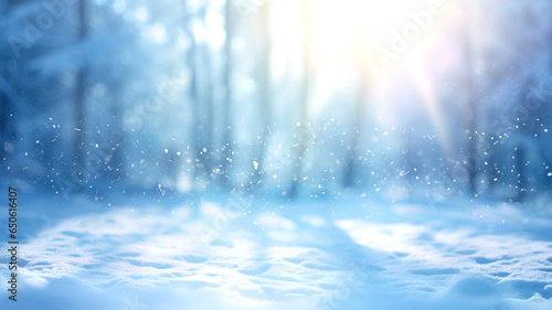 snowy Christmas  background with blur effect  sprinkled with falling snowflakes