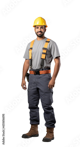 Construction worker, contractor man isolated on transparent white background photo
