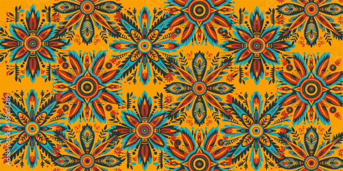 Vector with the colors red, orange, and teal for National Native American Heritage Month