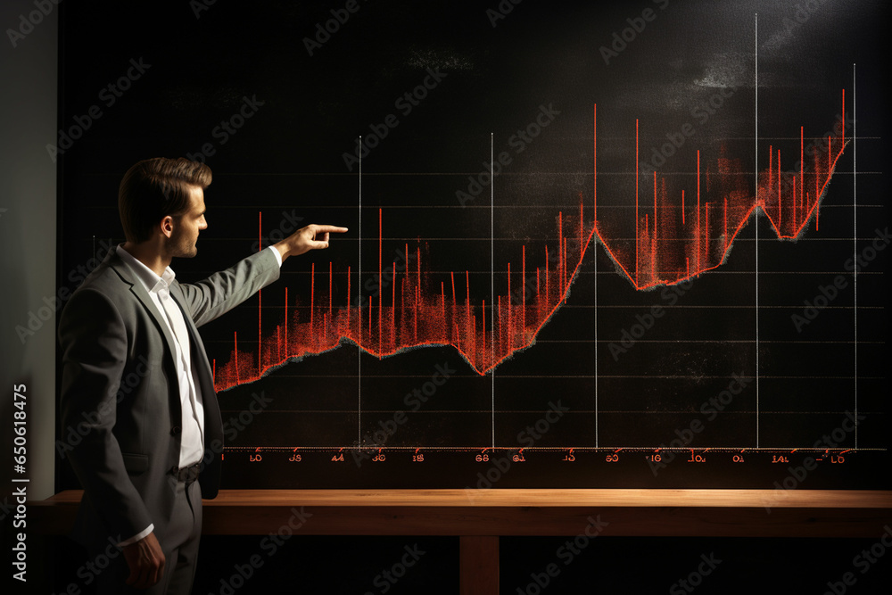 a man in a suit pointing at a graph on a screen a man in a suit pointing at a graph on a screen