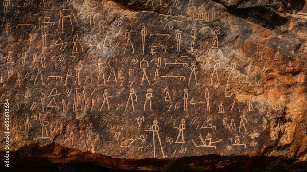 Obraz premium A rock with ancient drawings carved on its surface
