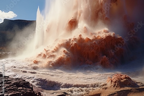 A powerful geyser erupting in a natural wonderland