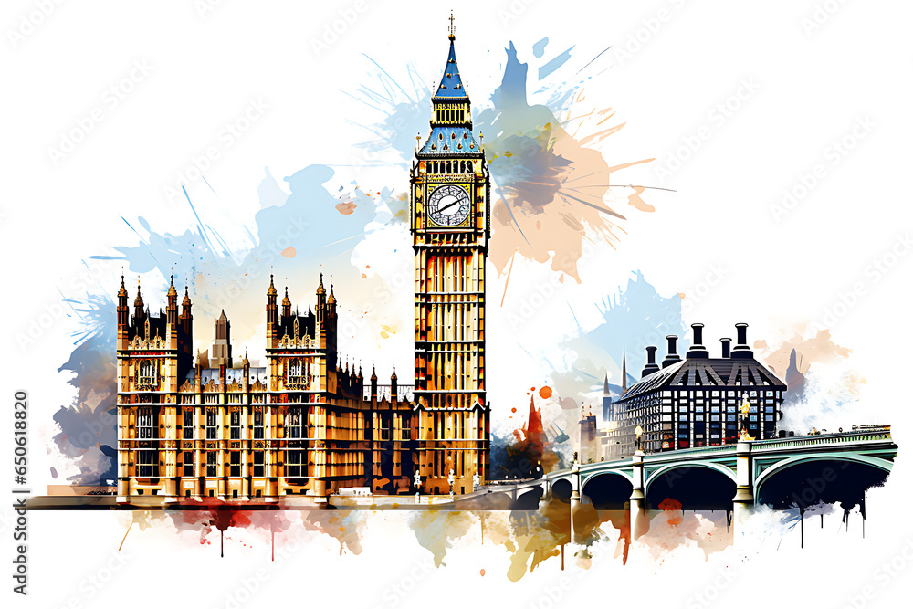 Fototapeta premium Abstract of Big Ben England illustration isolated white background