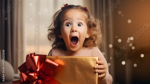 child surprised and excited with christmas gift