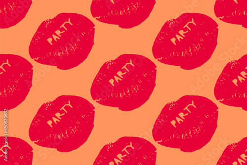 Cocktail party seamless pattern wallpaper with bright red lips on light beige background. Simple fashion design template for your decor,prints,flyers,covers,arts.