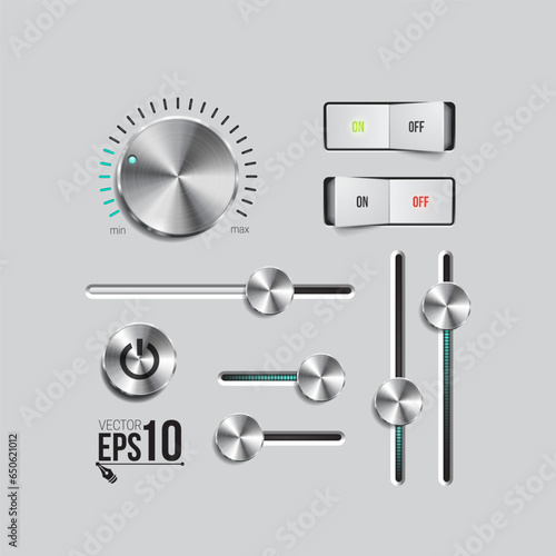 Web UI elements design. Buttons, sliders and switches. User interface. Vector illustration.