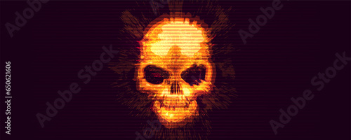 Warning sign skull. Danger internet virus, technical problem or system error. Vector illustration.