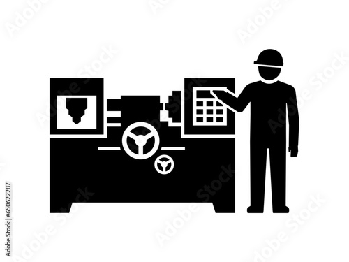 Industrial Factory Machinery Worker Symbol Vector Icon