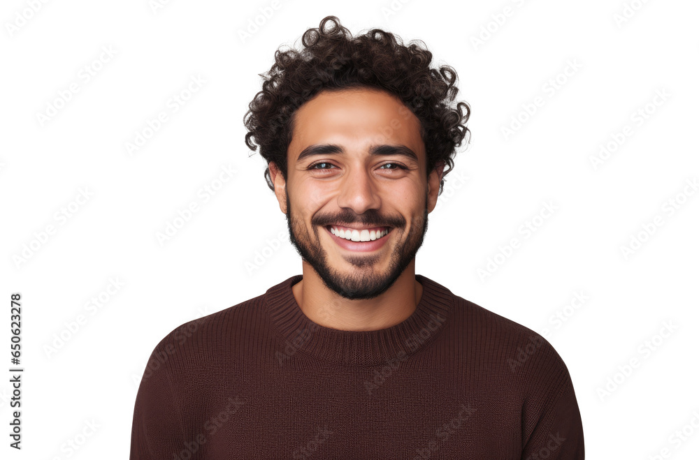 Handsome Mexican Man Smiling in Brown Sweater - Transparent Background - Generative AI Handsome Mexican Man Smiling in Brown Sweater - Transparent Background - Generative AI