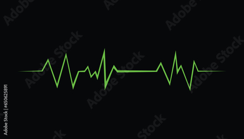 Heartbeat Green LineHearbeat green line with dark background. Vector isolated illustration. Abstract wave. Pulse red vector trace. EKG cardio line red symbol. Medical and Healthy concept
