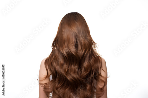 the back view of a wavy brown hair isolated on white background