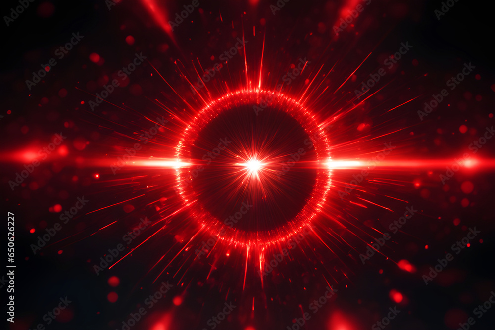 Red lens flare. Magic spell effect. Colorful light overlay. Glowing neon ring.  - obrazy, fototapety, plakaty 