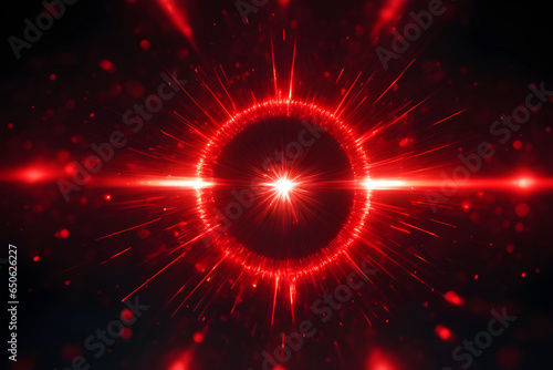 Red lens flare. Magic spell effect. Colorful light overlay. Glowing neon ring. 