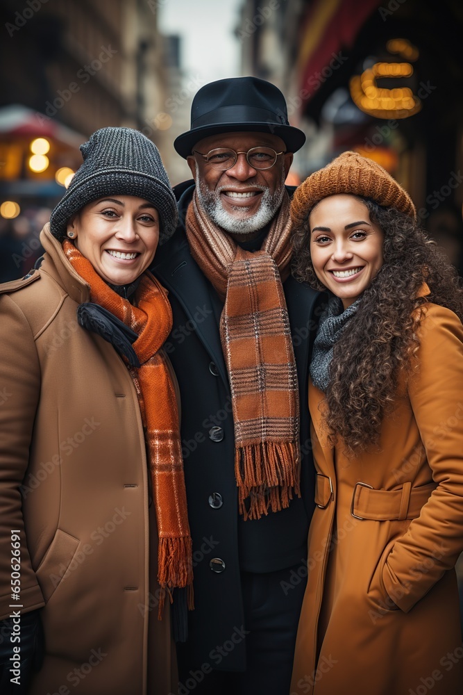 Happy afro family in winter. AI Generated. Happy afro family in winter. AI Generated.