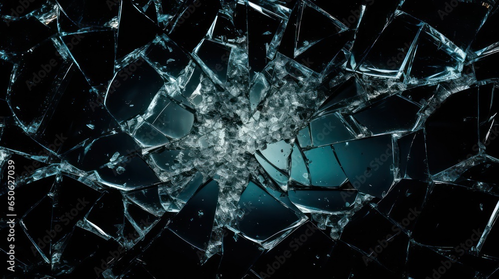 Broken glass frame realistic smashed window shards with cracks random shapes  - obrazy, fototapety, plakaty 