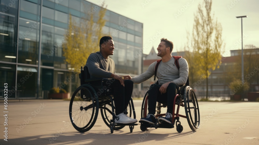 two guys in wheelchairs playing basketball