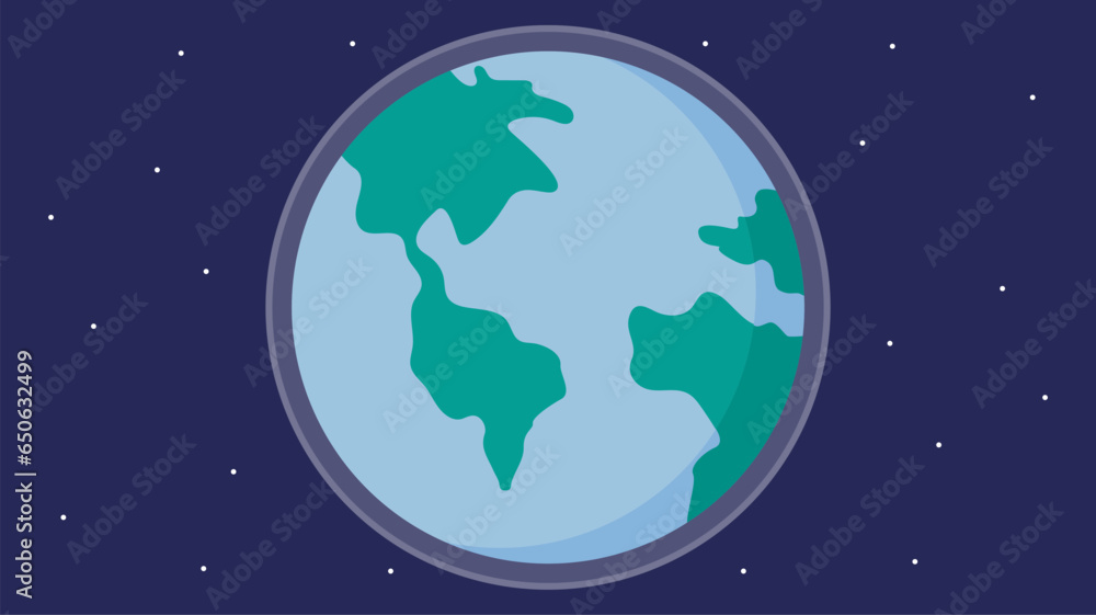 Planet earth in space. Vector illustration in flat style on blue background.