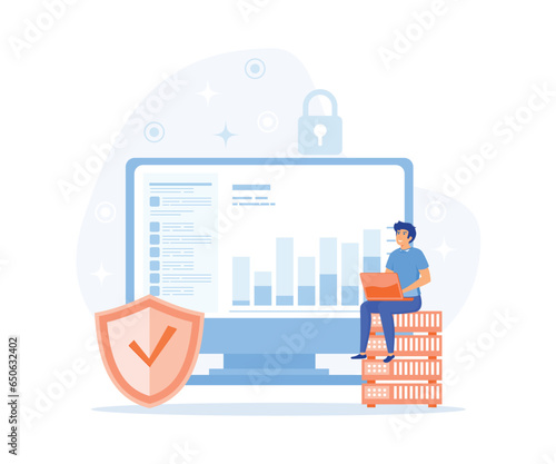 database security, phishing, hacker attack concept. hackers stealing personal data, flat vector modern illustration