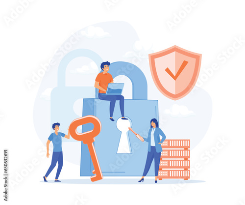 database security, phishing, hacker attack concept. hackers stealing personal data, flat vector modern illustration
